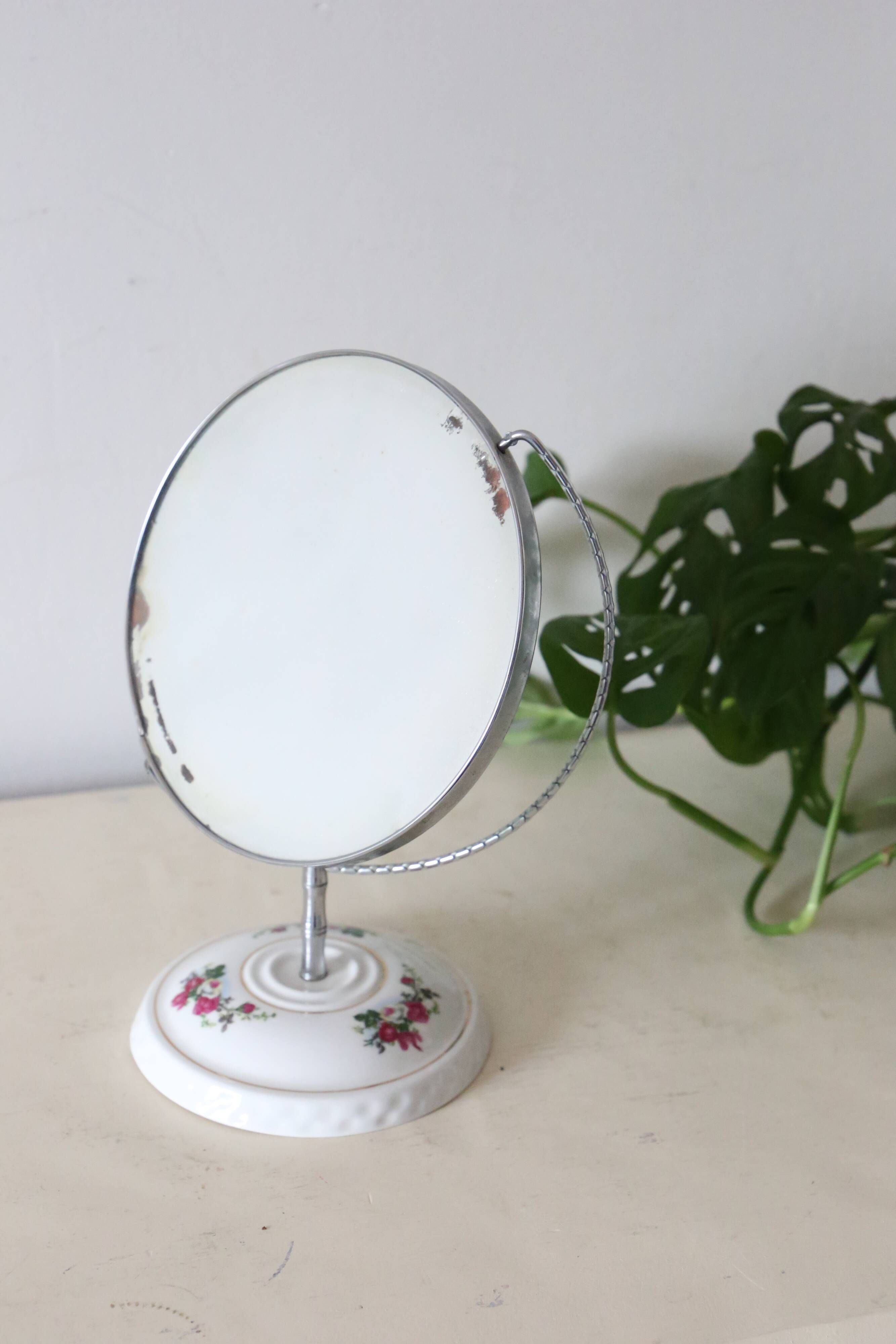 Standing mirror, porcelain base, vintage
