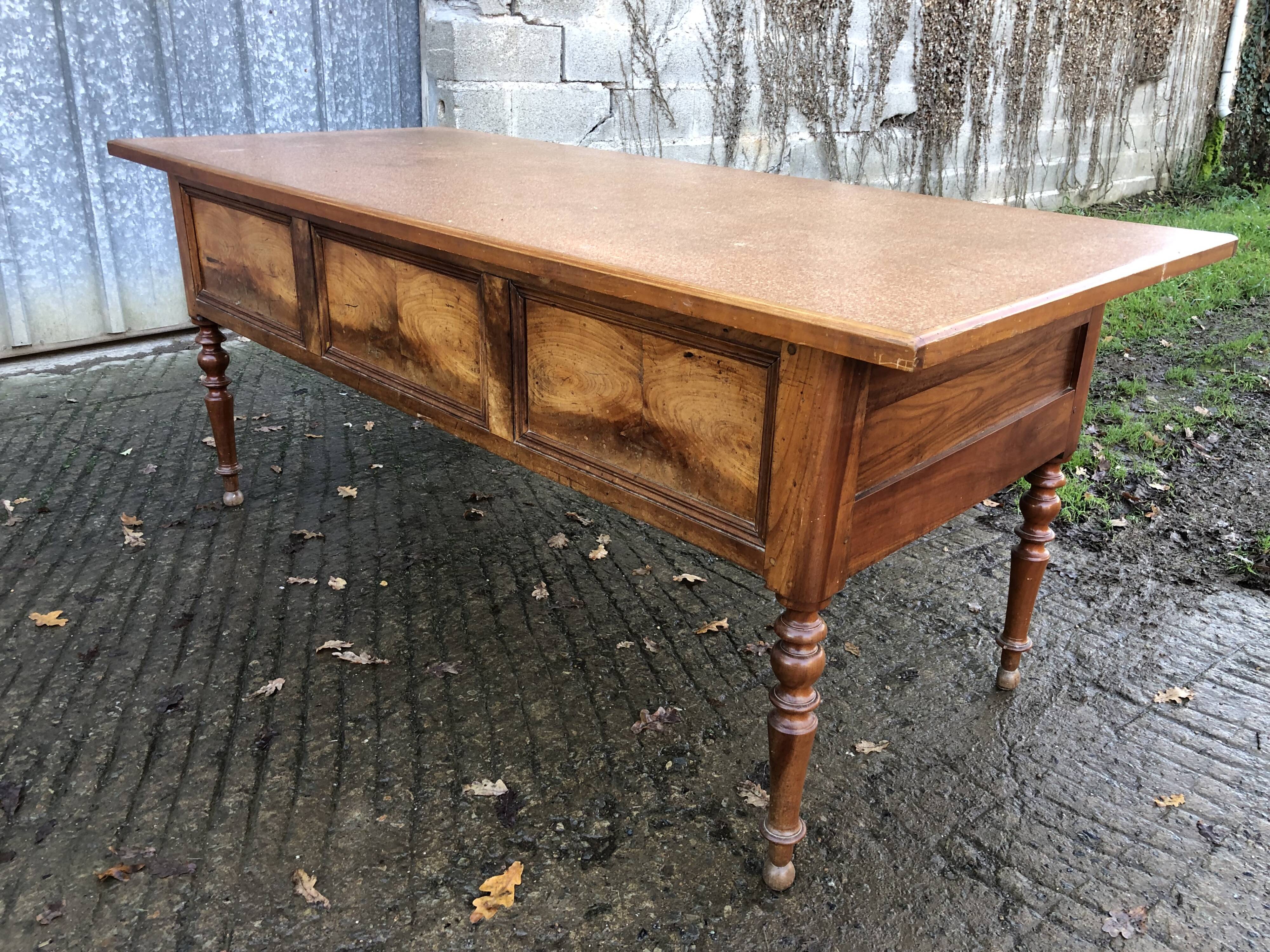 Solid cherry game table with 2 front drawers and panelled crosspieces.