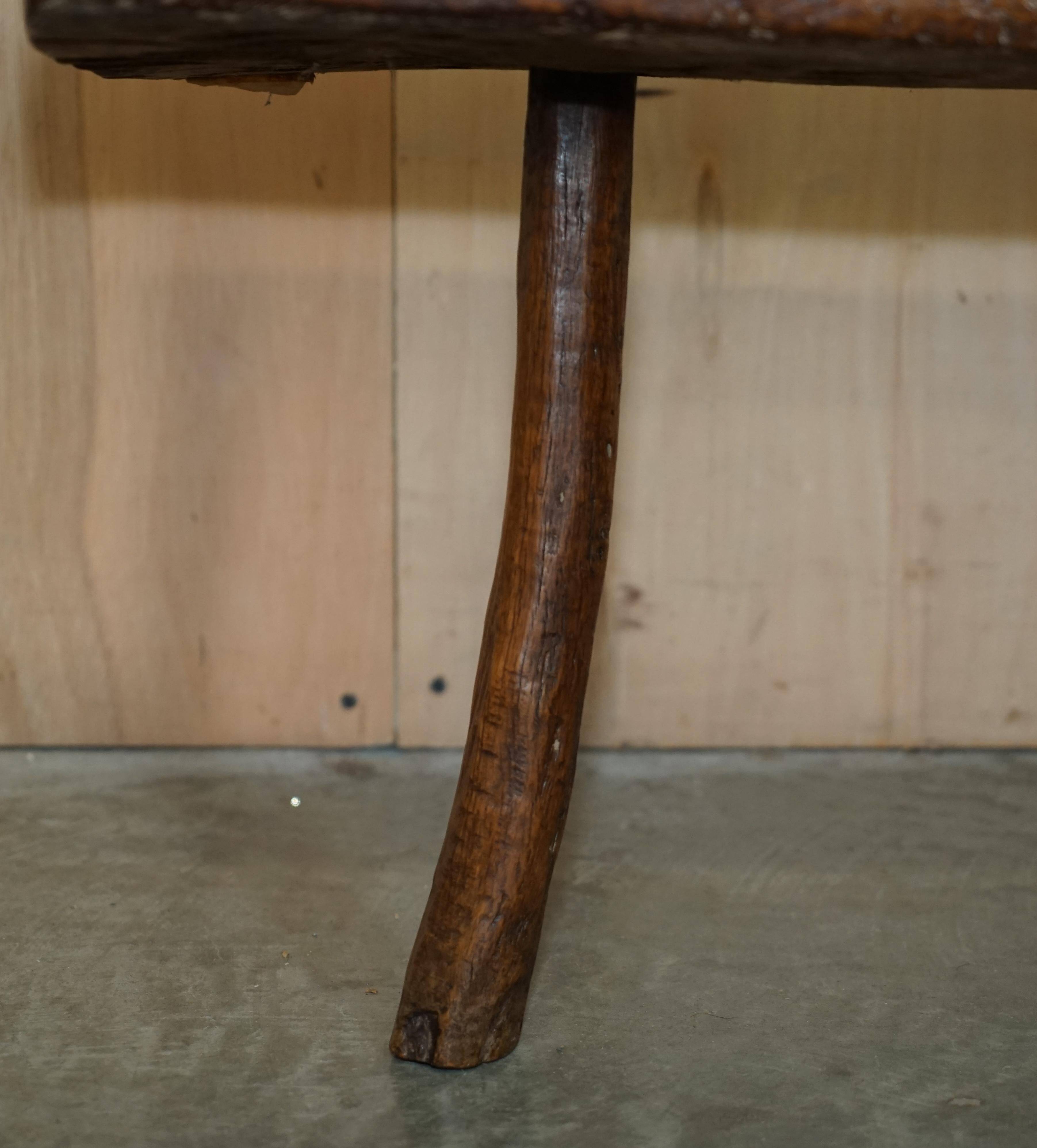 Antique Spanish Primitive Bench with Three Legs, 18th Century