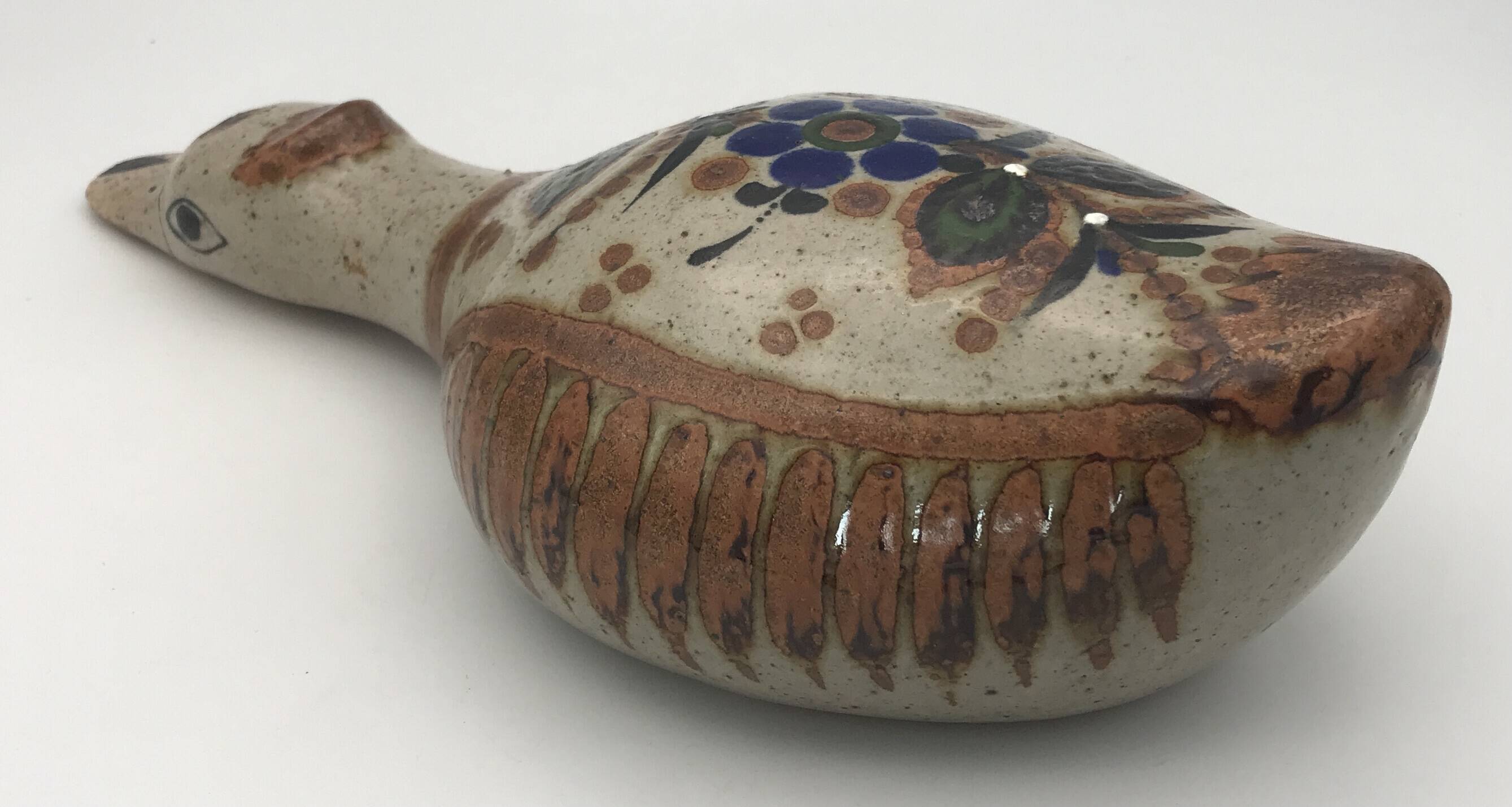 Ceramic Duck from Mexico, floral painting decoration