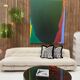 Midmodern Style Italian Brass Pendant Lamp with Bright Green Murano Glass Slabs