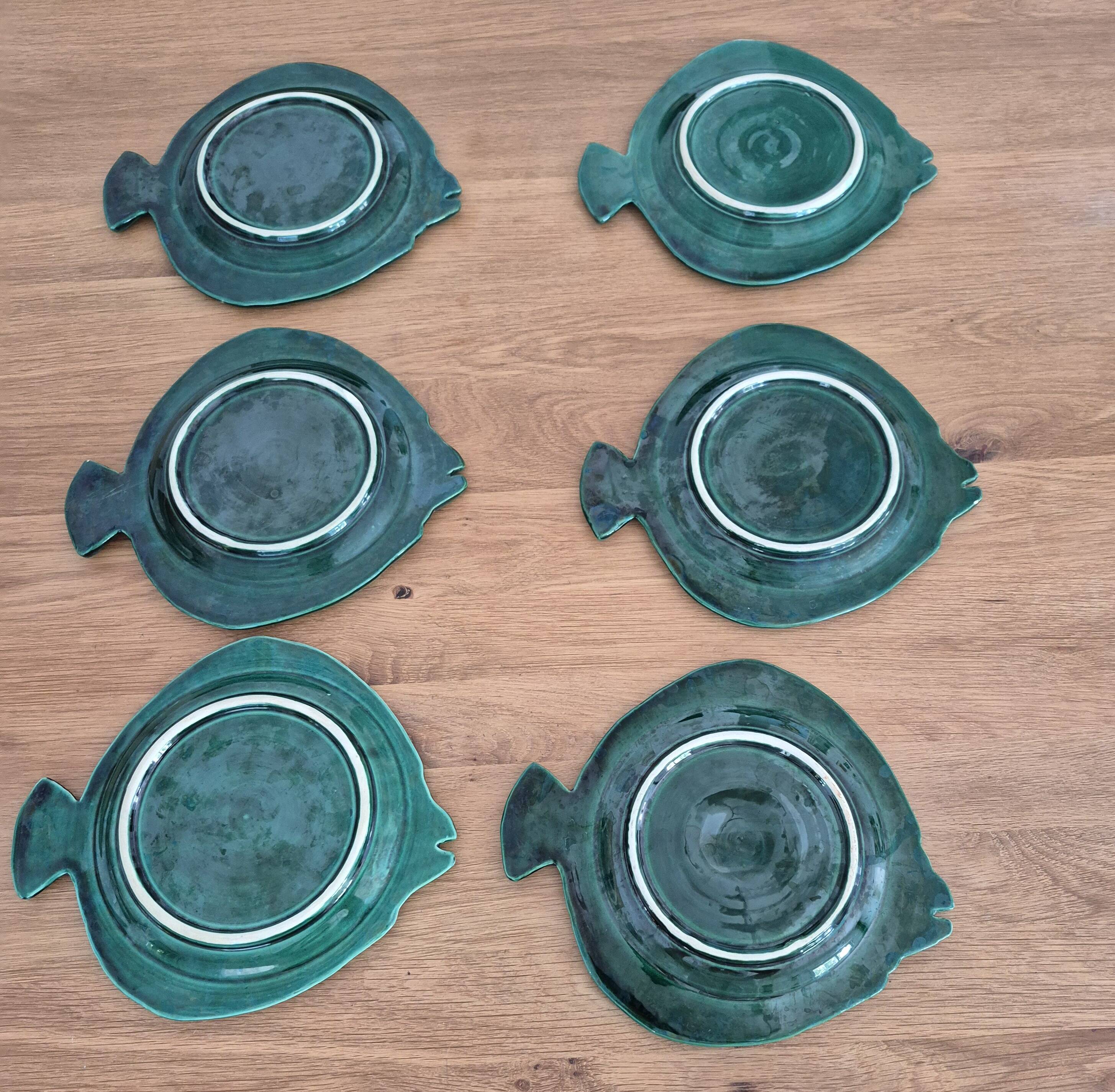 Set of 6 ceramic fish plates