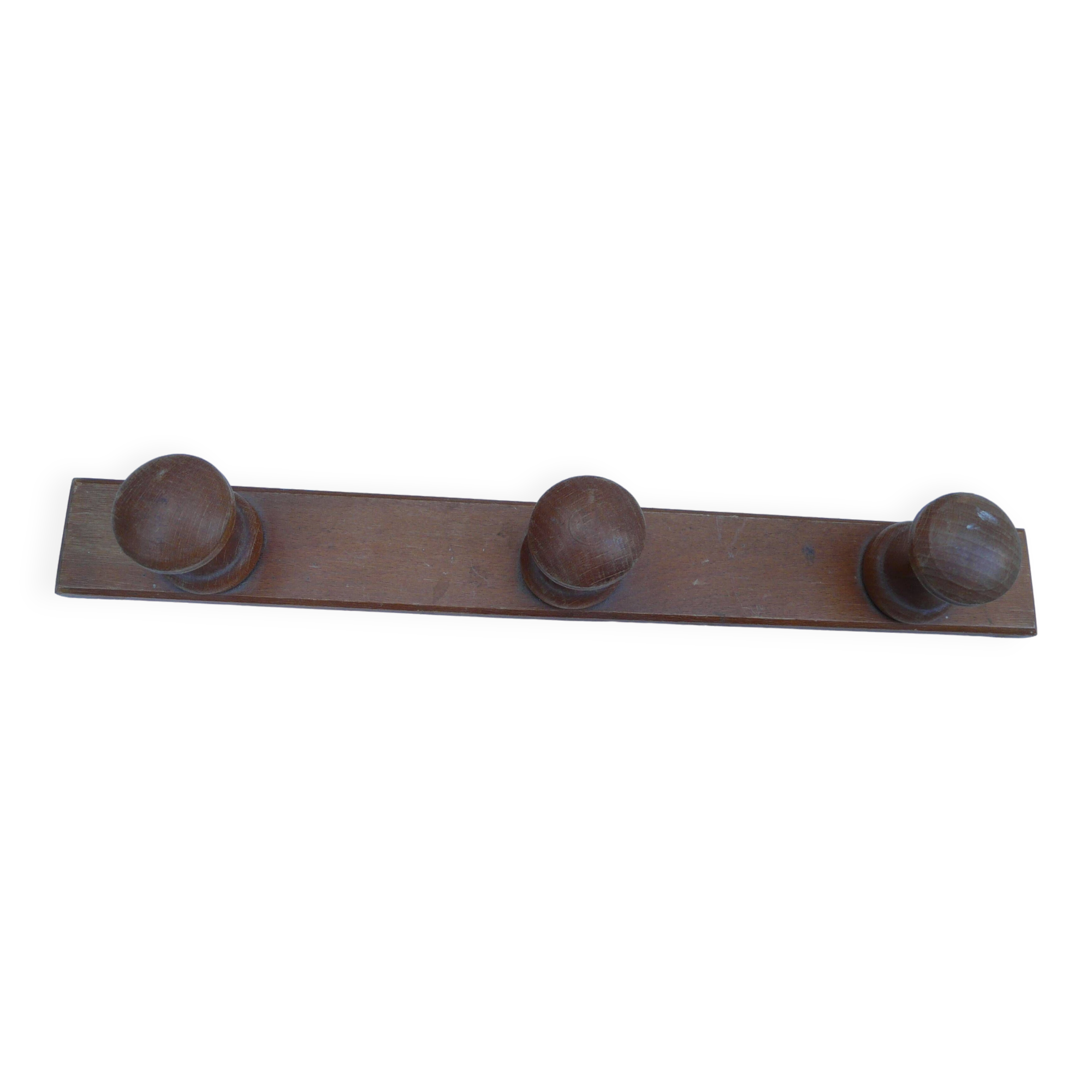 Wall mounted pine coat rack with 3 vintage hooks