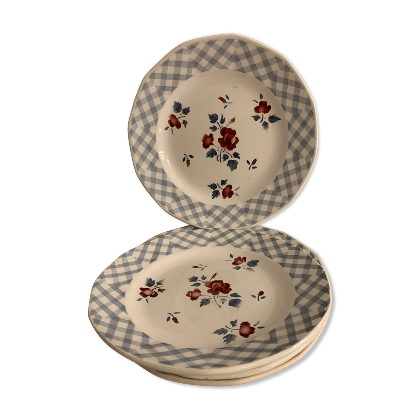 6 dessert plates made of old earthenware Digoin Sarreguemines model Bastia art deco