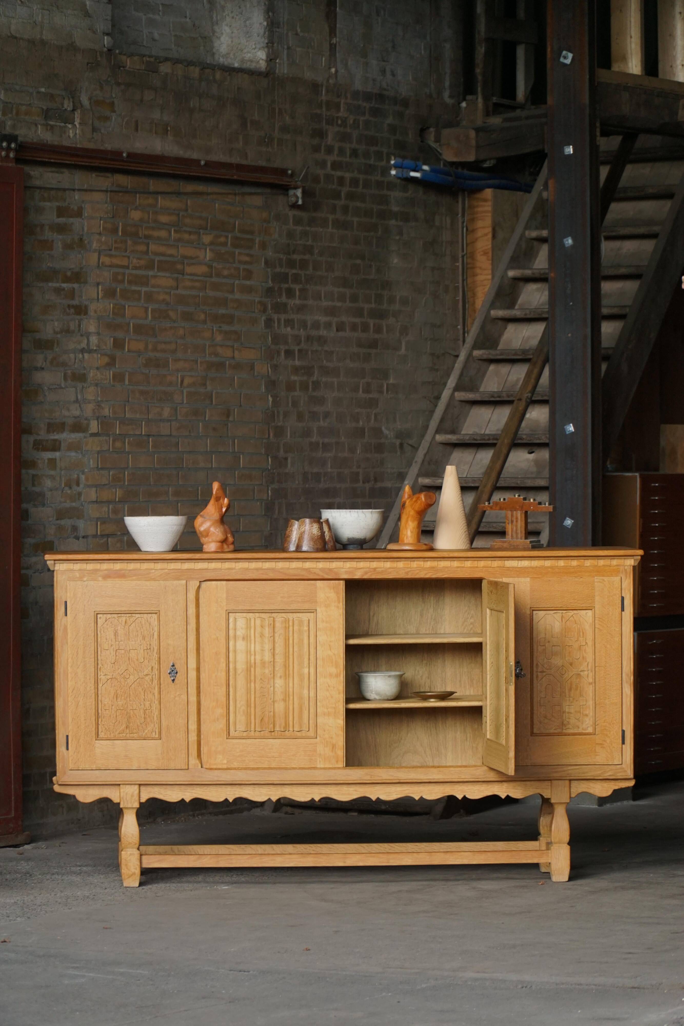 Henning Kjærnulf for EG Møbler, solid oak sideboard, Danish modern, 1960s.