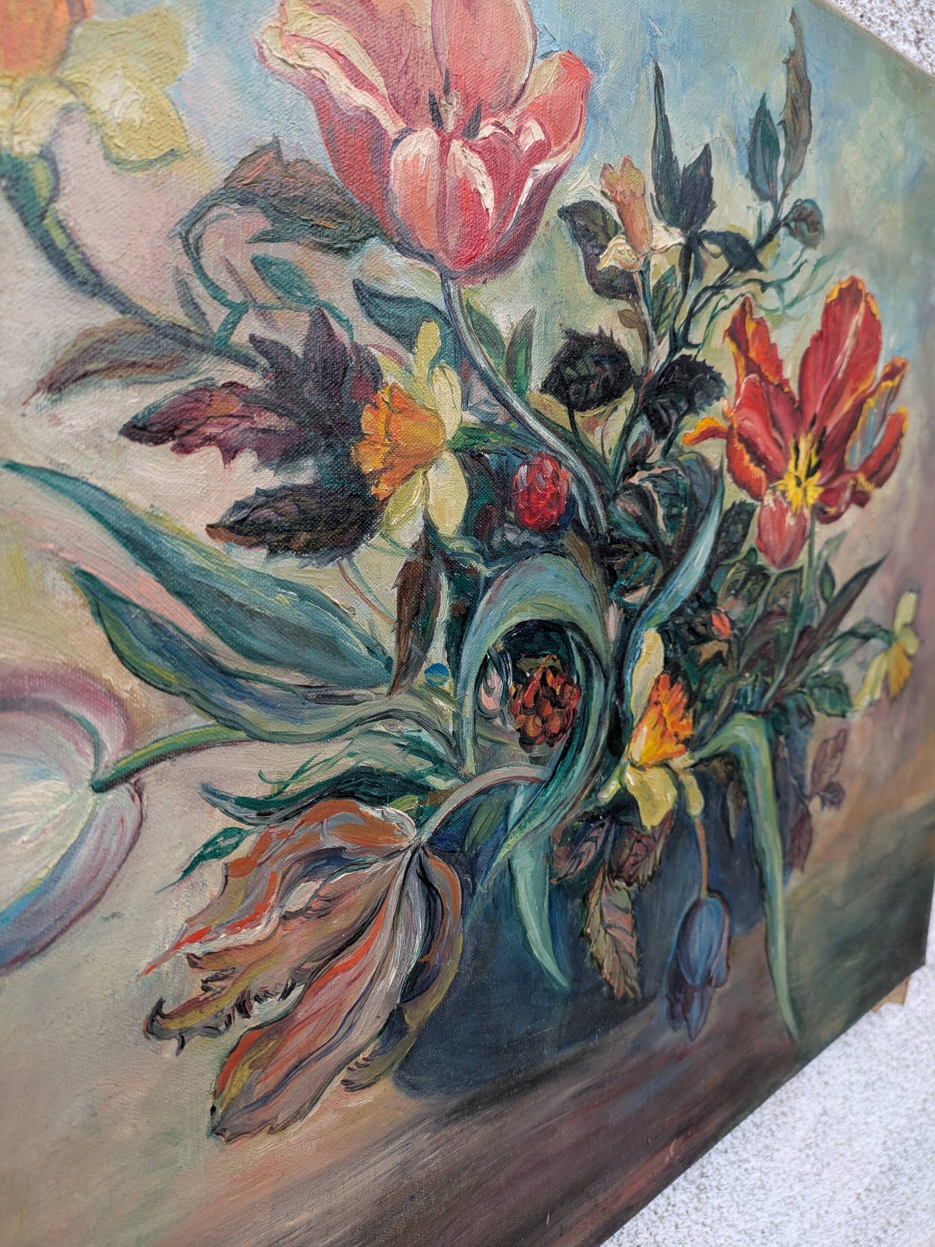 Old painting, bouquet of flowers