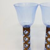 Paire De Bougeoirs Photophores Verre Bleu Soufflé En Cage Dlg Felipe Derflingher