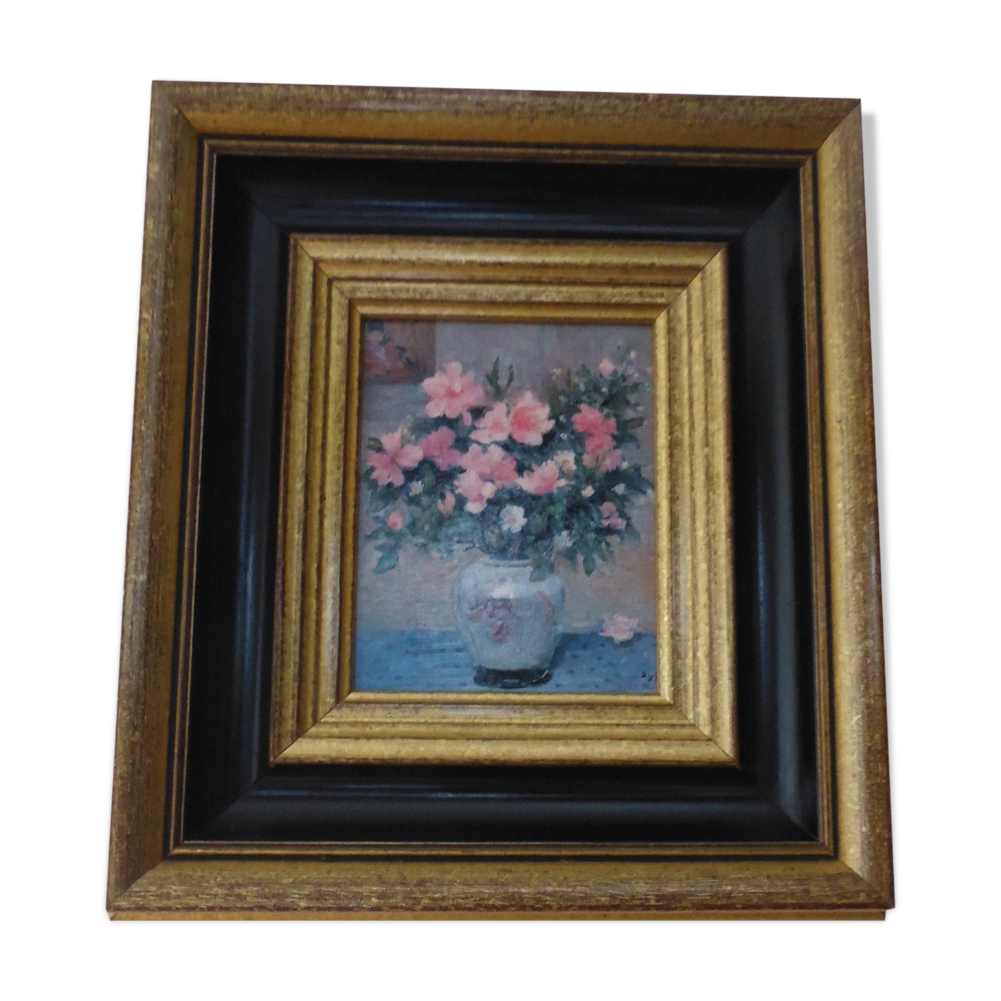 Oil on wood bouquet of flowers signed Dyf