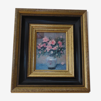 Oil on wood bouquet of flowers signed Dyf