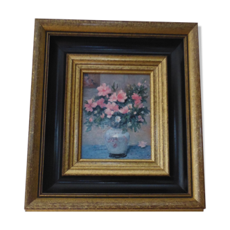 Oil on wood bouquet of flowers signed Dyf