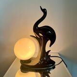 Vintage ceramic lamp with opaline globe