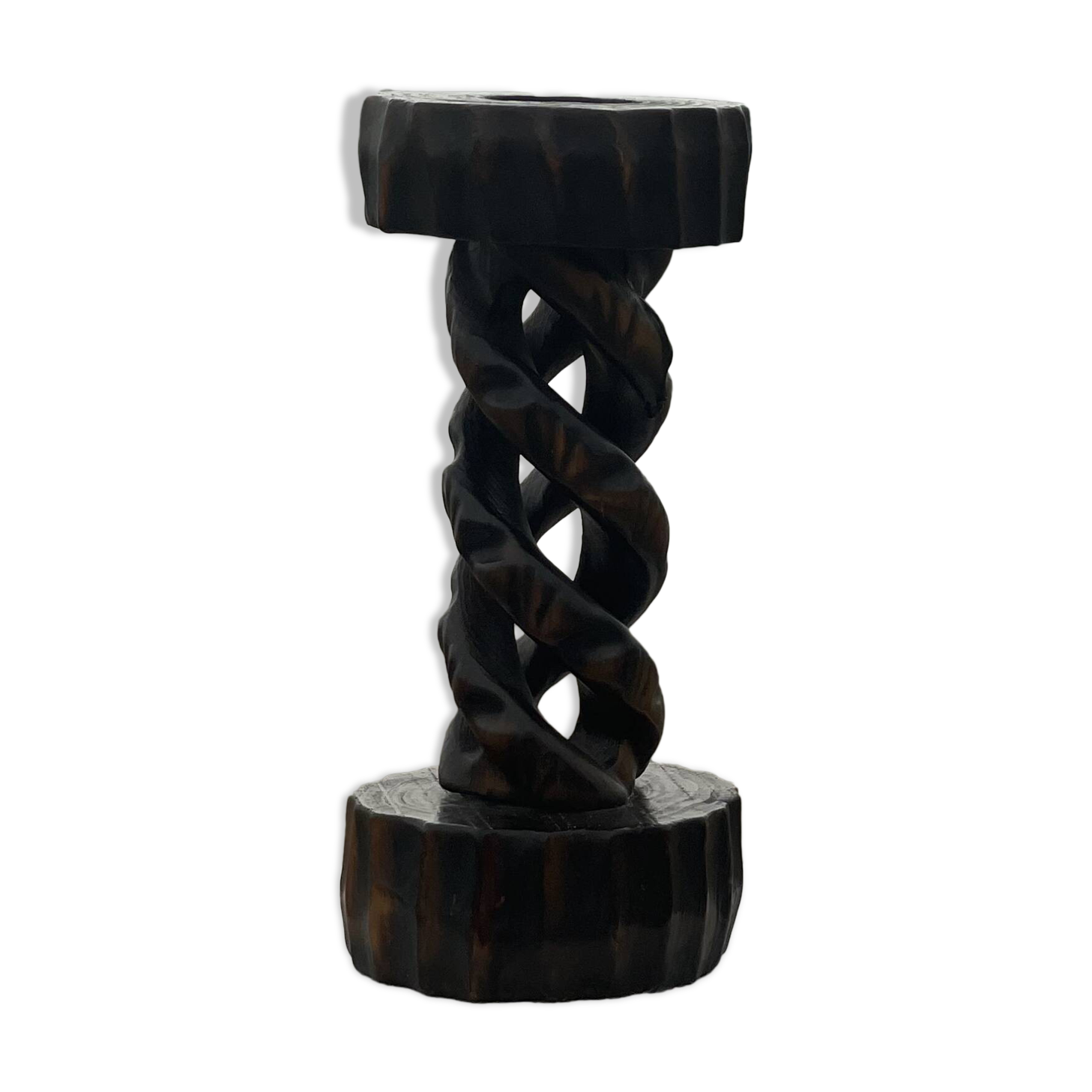 Twisted wooden candle holder
