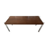 Table basse design en métal chromé et teck 1970