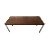Designer coffee table in chrome metal and teak 1970