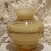 Yellow glass vase with Art Deco decoration signed D'Argyl circa 1930