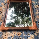 Miroir bois et rotin vintage années 60