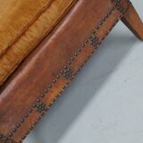 French cognac leather buttoned back club chair