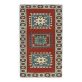 Couverture vintage turque en laine et coton nouée à la main rouge 110x193