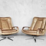 Swivel Leather Chairs by Carl Straub, 1950s, Set of 2