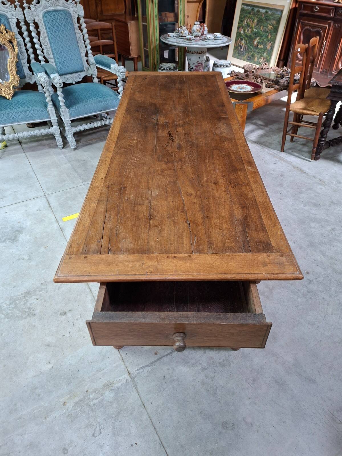 Grande table de ferme en chêne – XIXe siècle – 235 cm