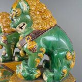 Pair of Guardian Lions in Glazed Ceramic, China, 20th Century