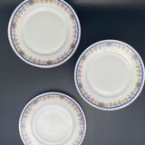 Limoges porcelain cheese/dessert plates with blue border and small pink flowers – MSFP1