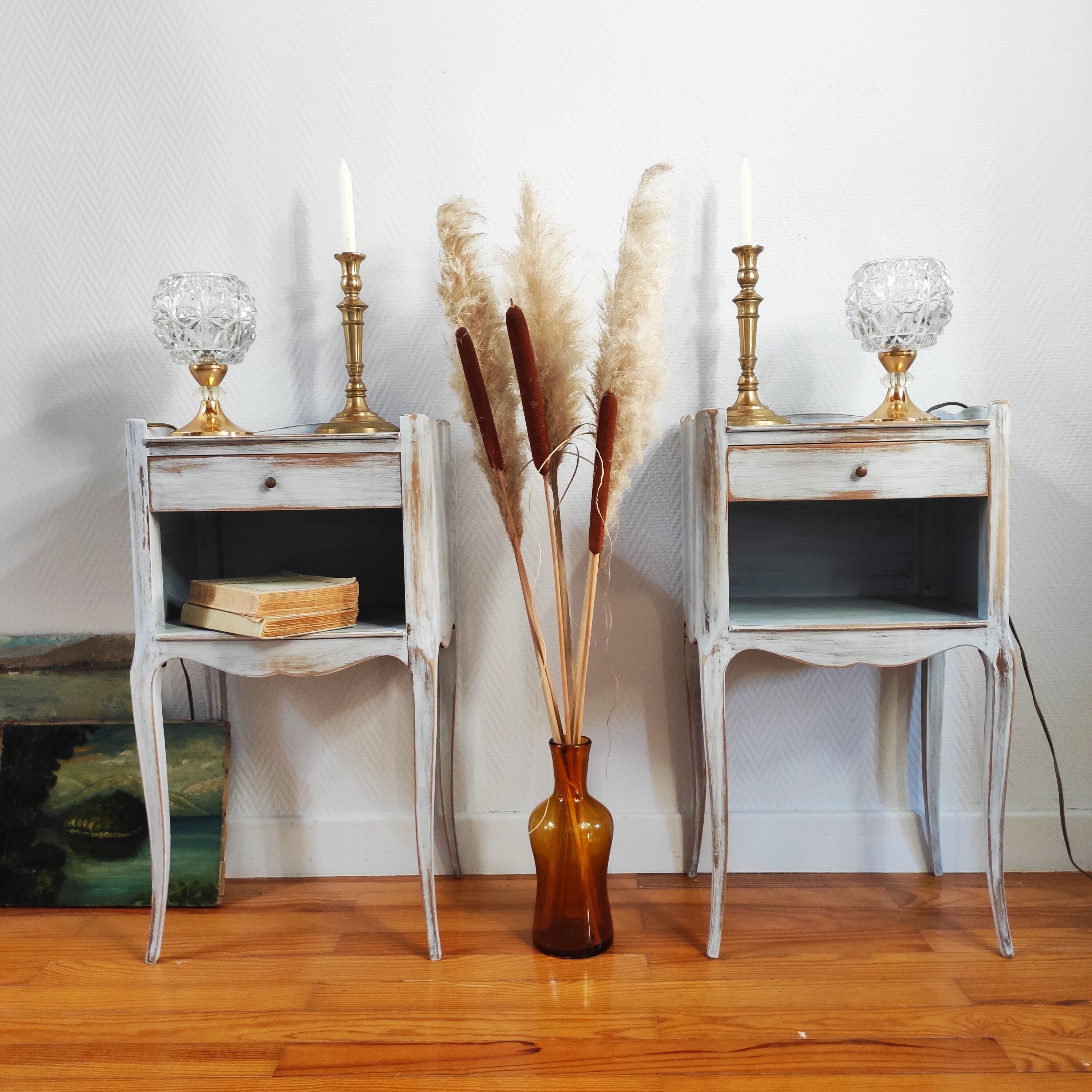 Pair of patinated bedside tables