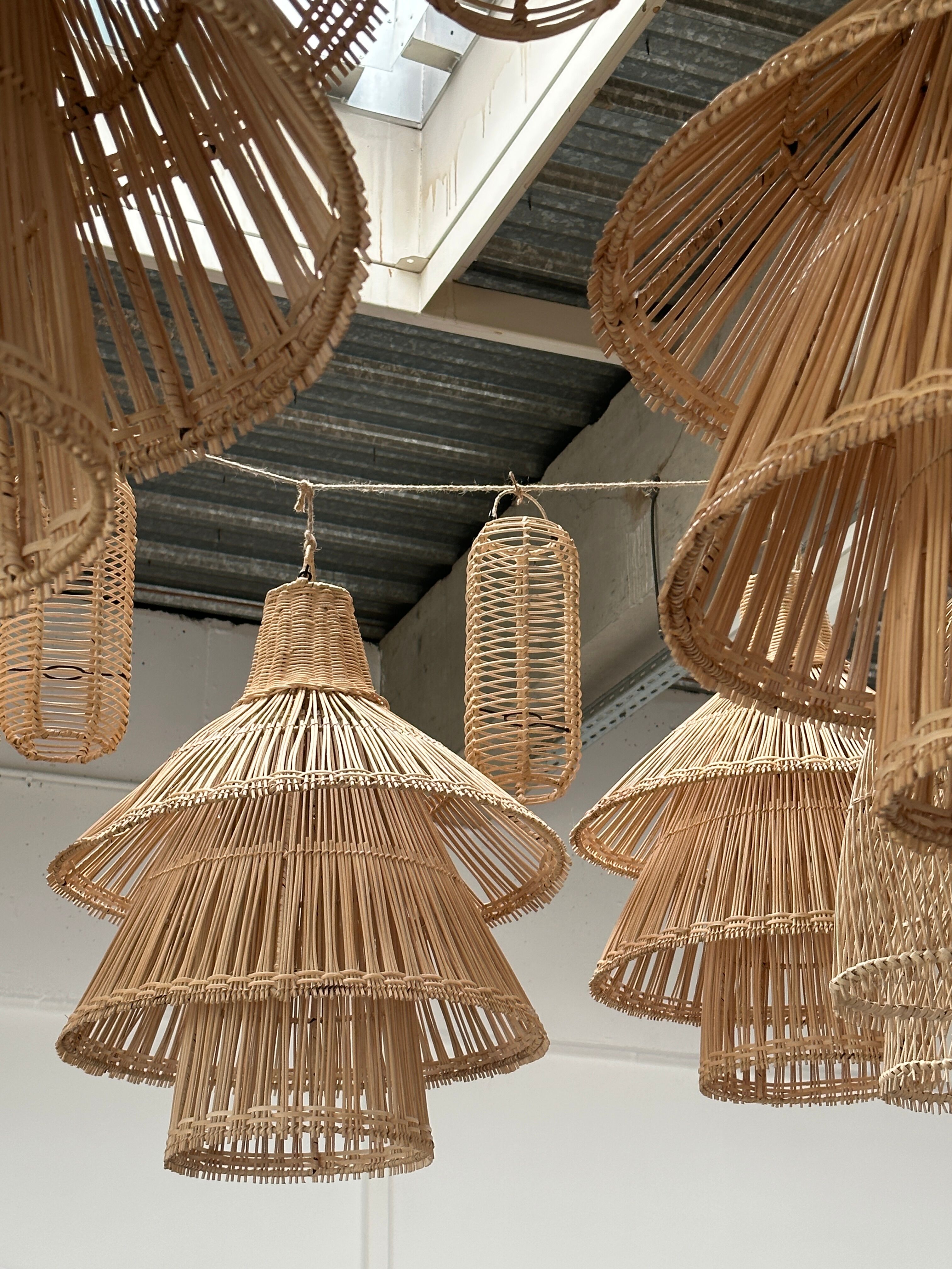 Rattan pendant lamp or light in the shape of an Asian lantern