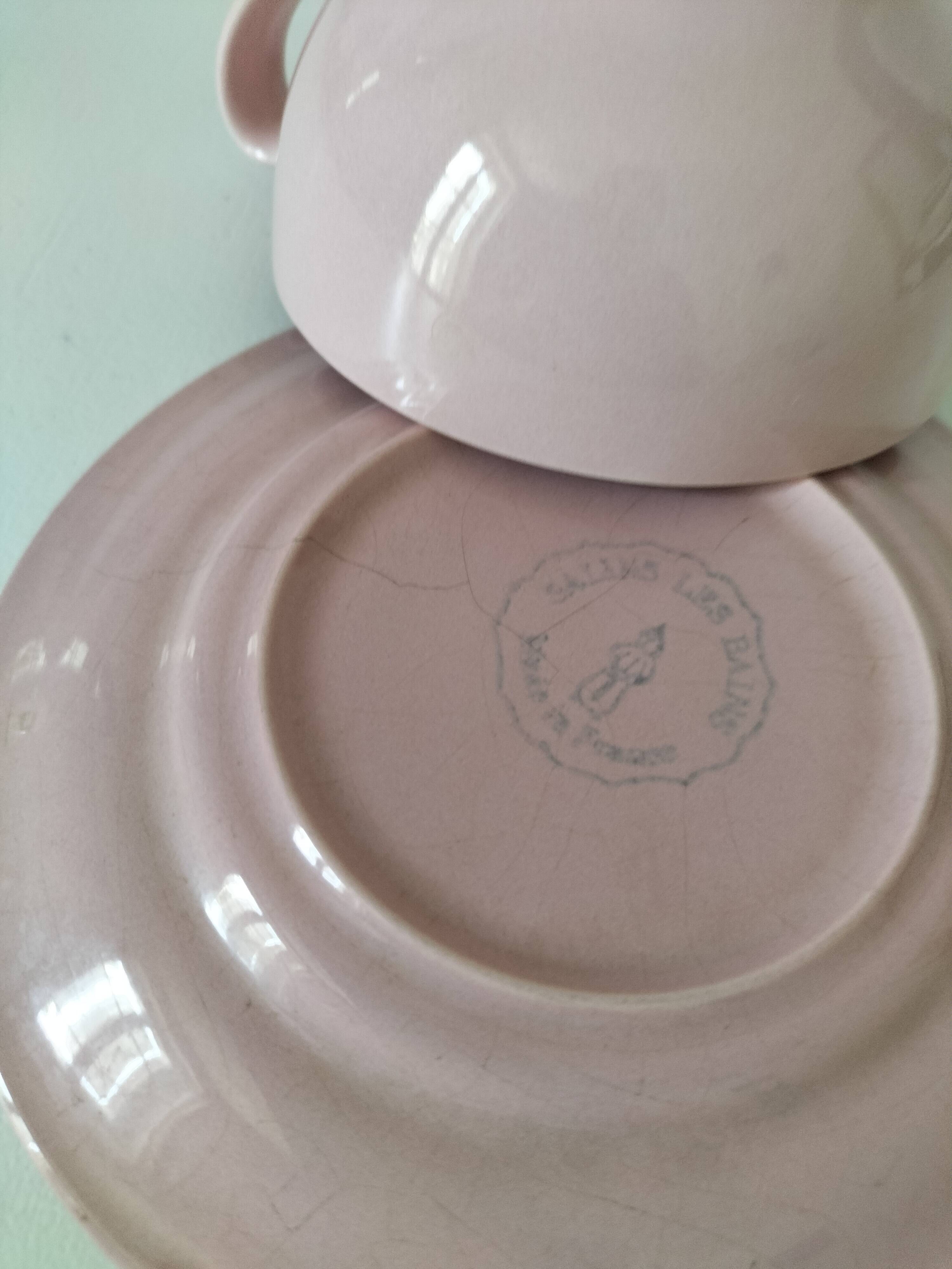 Cup and saucer Salins France in powdered pink earthenware – 1950s-60s
