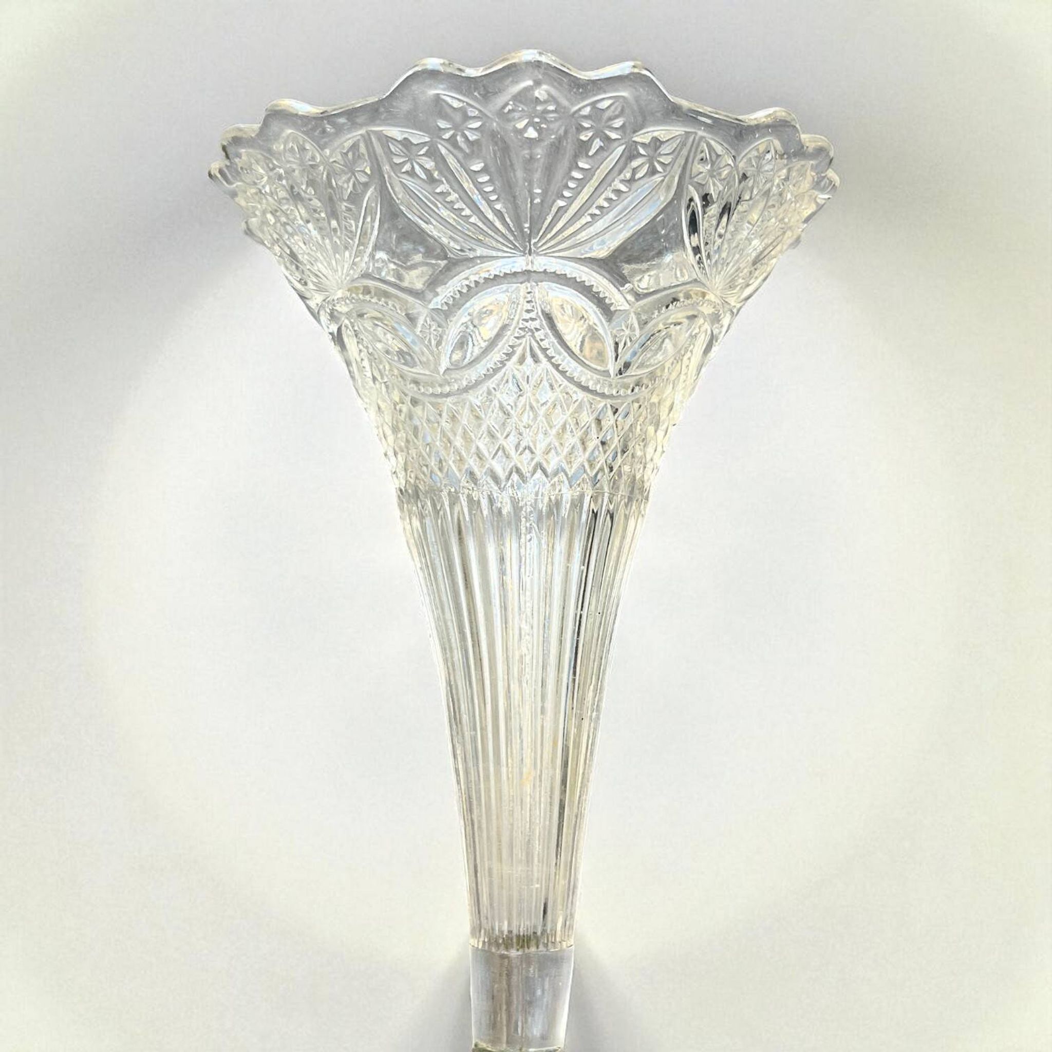 Art Nouveau glass and metal cornet vase with floral motif