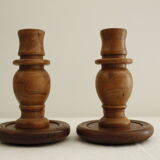 2 wooden candle holders