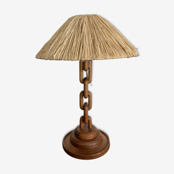 Wood lamp and vintage raffia 50s