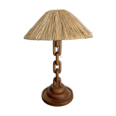Wood lamp and vintage raffia 50s