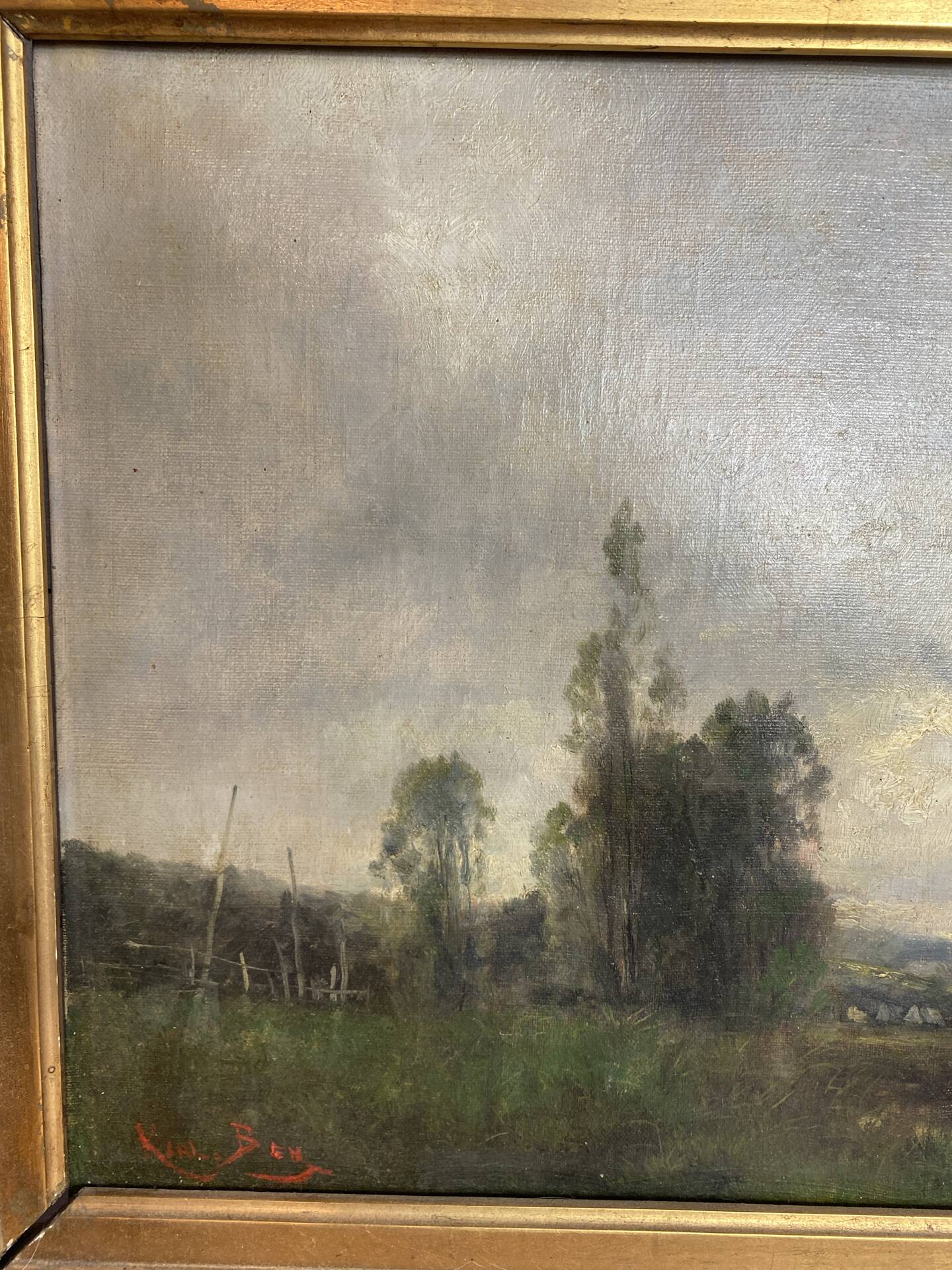 Oil on canvas, landscape by Karl Ben, 19th century.