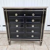 Commode Art Déco à 9 Tiroirs En Laque Et Bronze Nickelé