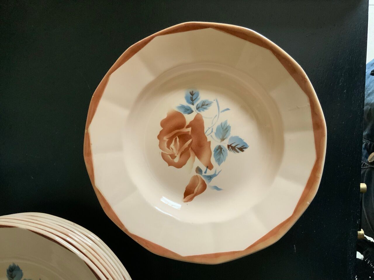 Service 8 hollow plates soup Digoin Sarreguemines pink flowers