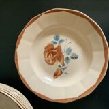 Service 8 hollow plates soup Digoin Sarreguemines pink flowers