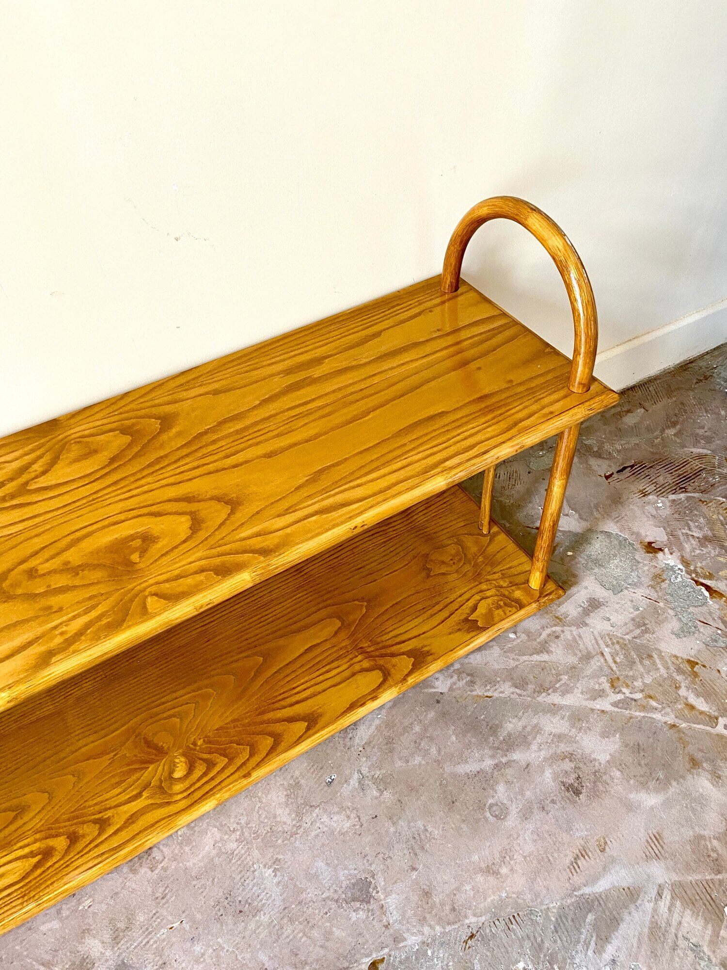 Wall shelf in light wood and rattan 1960s