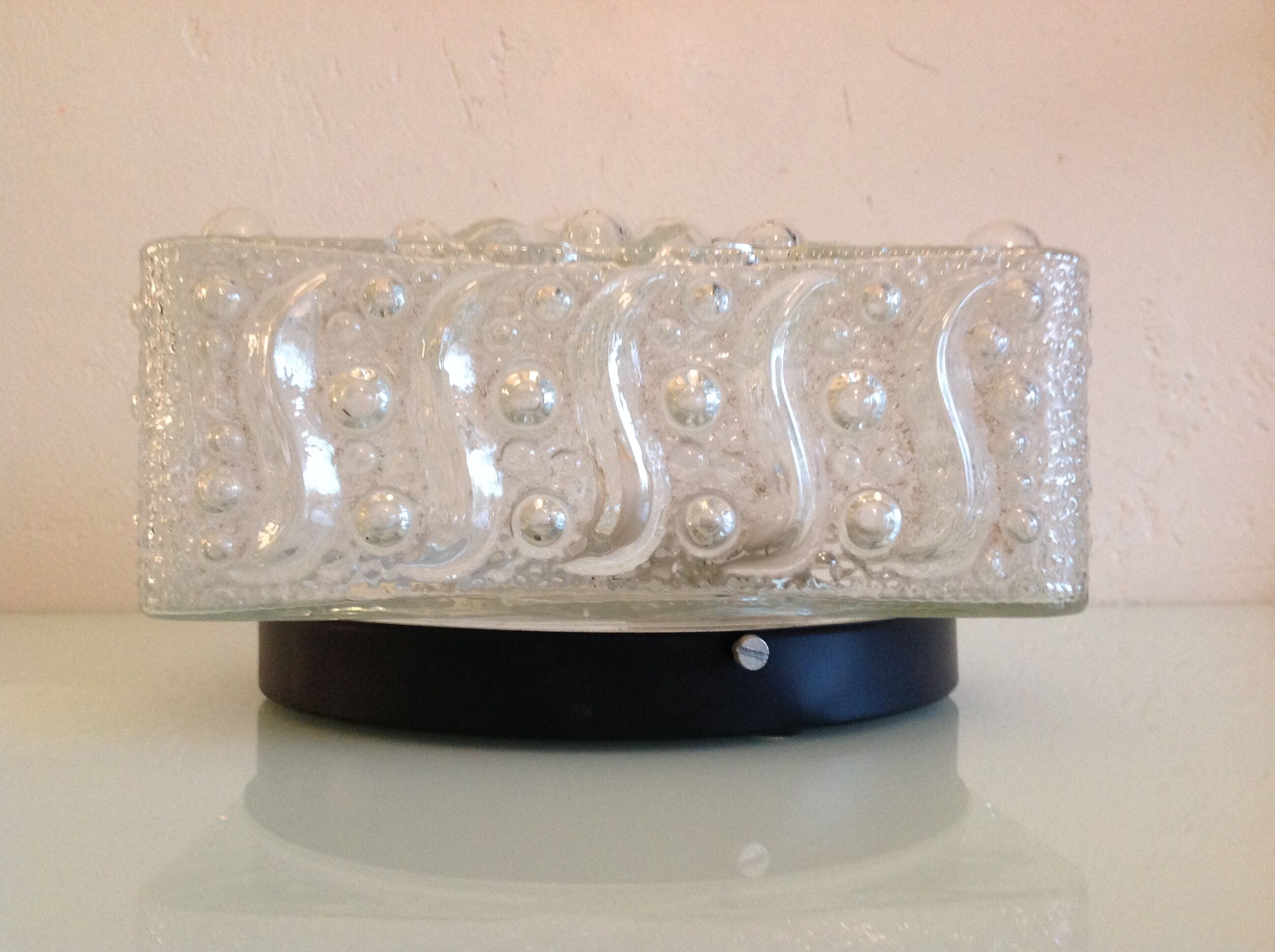 Square ceiling lamp in bubbled glass 60/70s