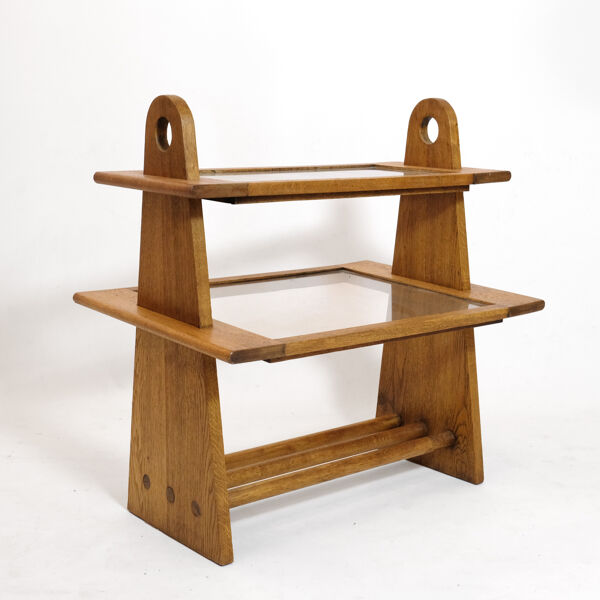 Desserte en chêne et verre des années 50-60