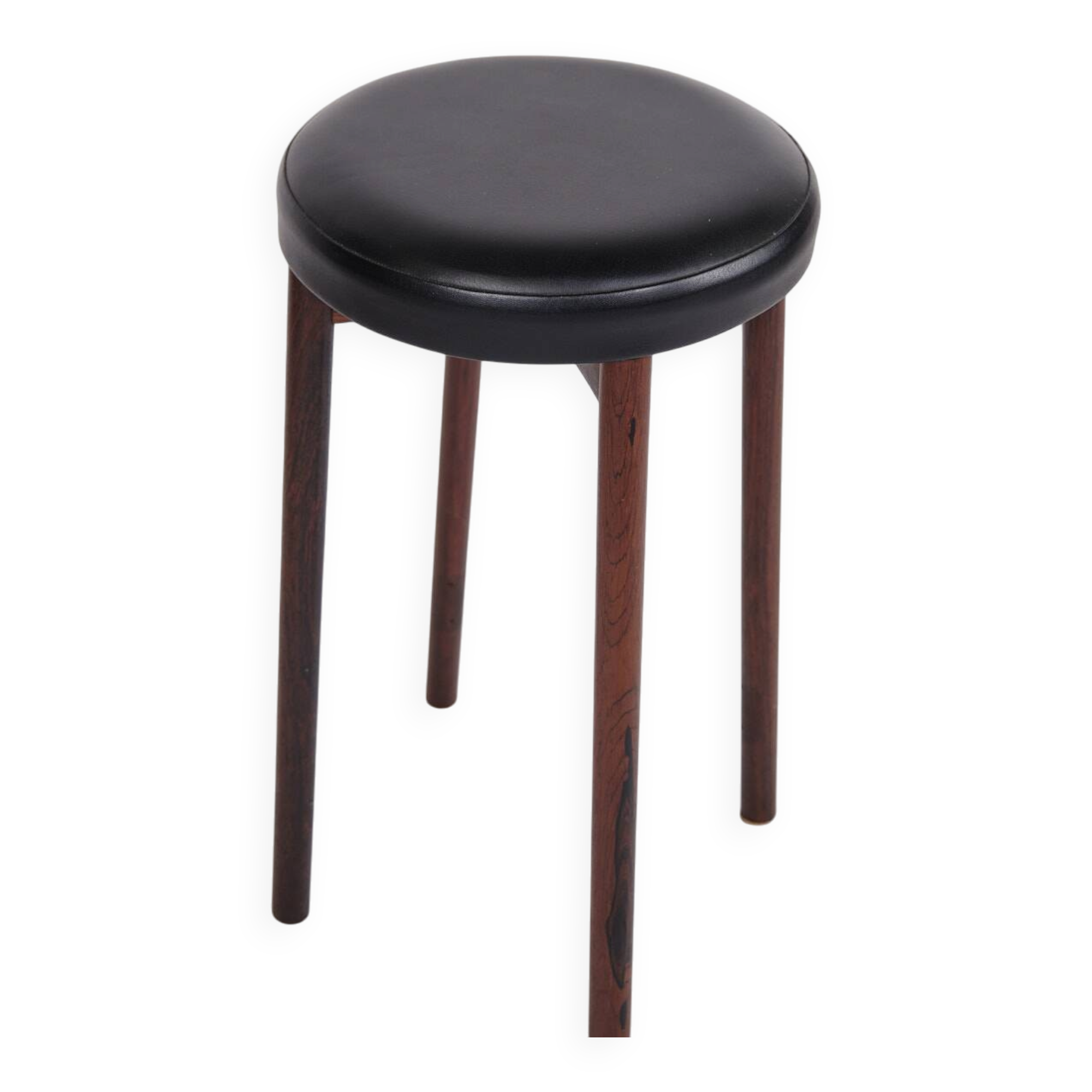 Tabouret de bar - bois de rose et cuir noir - design danois - années 1970