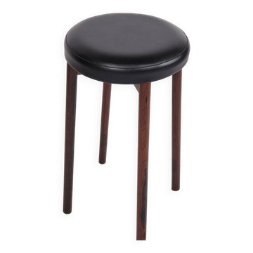 Tabouret de bar - bois de rose et cuir noir - design danois - années 1970