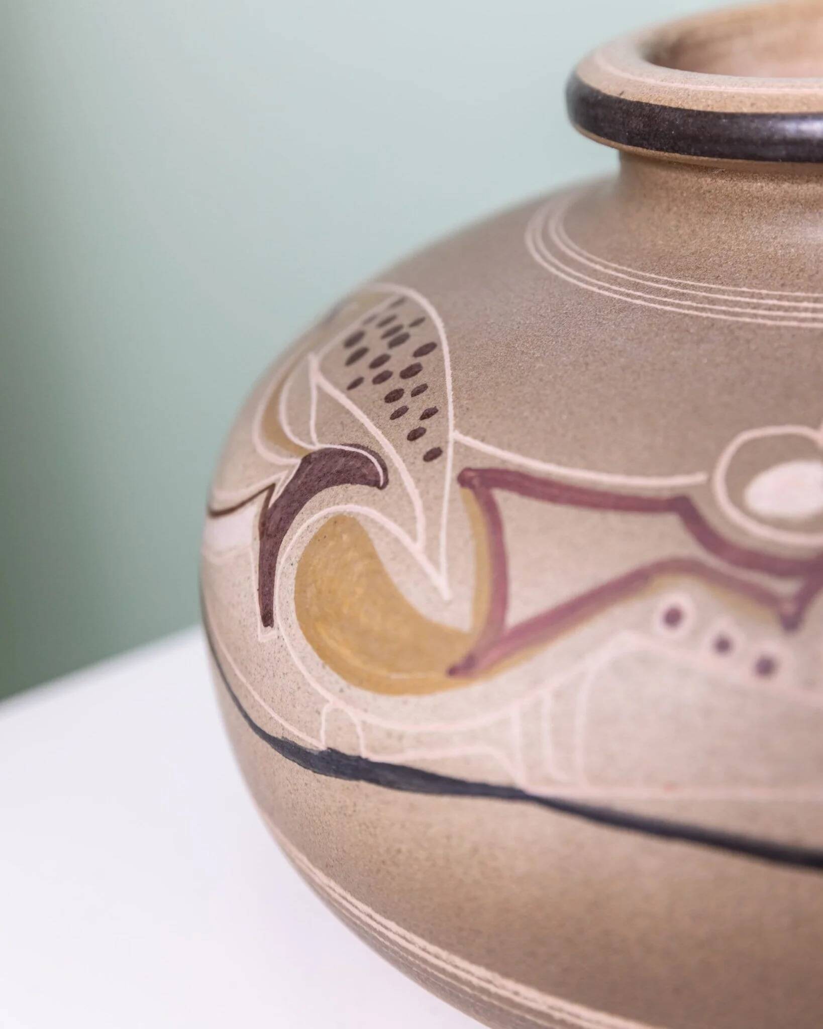 Beige Ceramic Vase by Cianciolo Noma Messina, 1960s Mid-Century Signed Italian Studio Vase