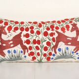 Suzani Animal Bedding Pillow Cover, Ethnic Uzbek Deer and Floral Motifs Cushion Cover, Handmade