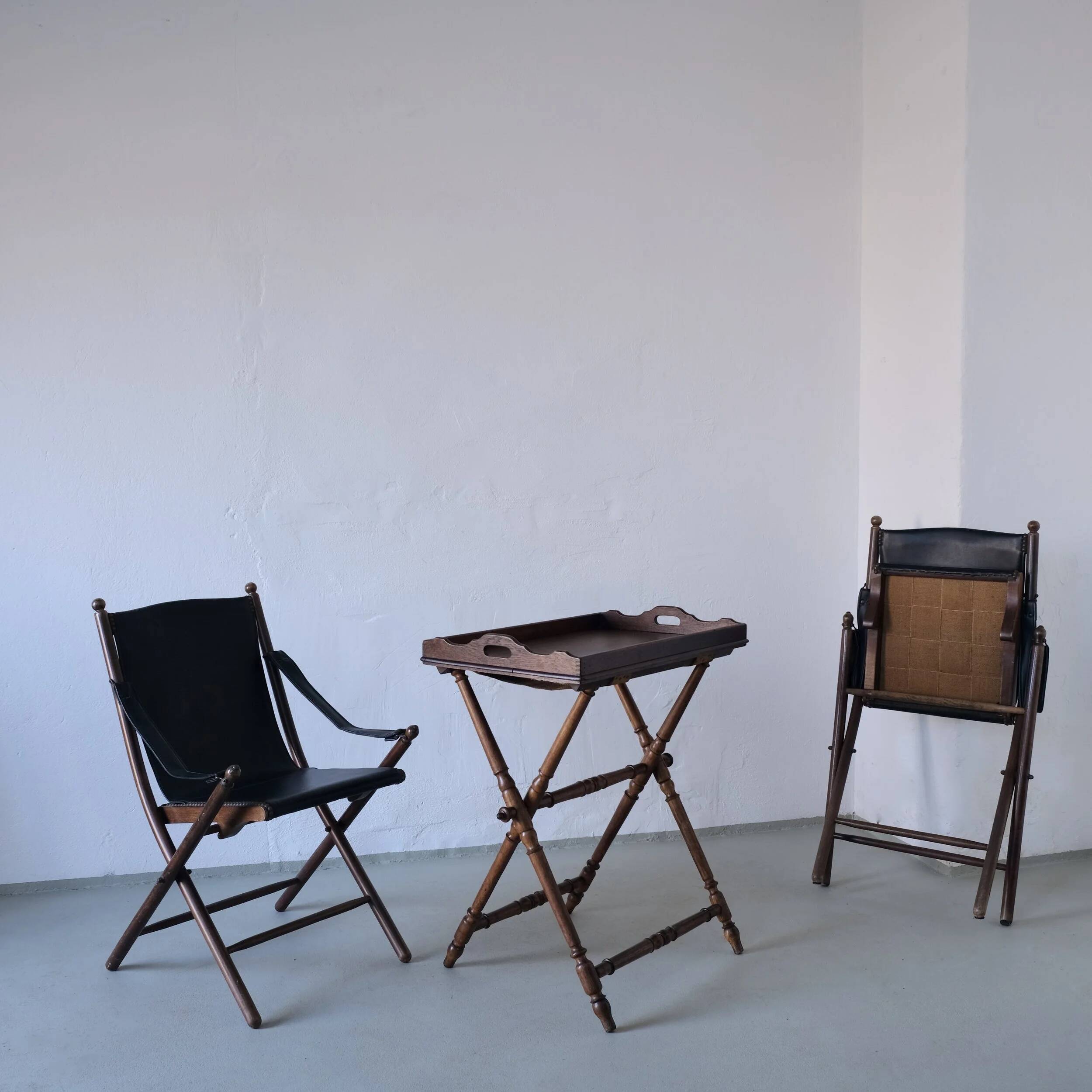 Vintage folding chair and tray table set | Campaign style