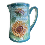 Vintage barbotine pitcher Onnaing Marguerite Sunflowers