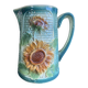 Vintage barbotine pitcher Onnaing Marguerite Sunflowers