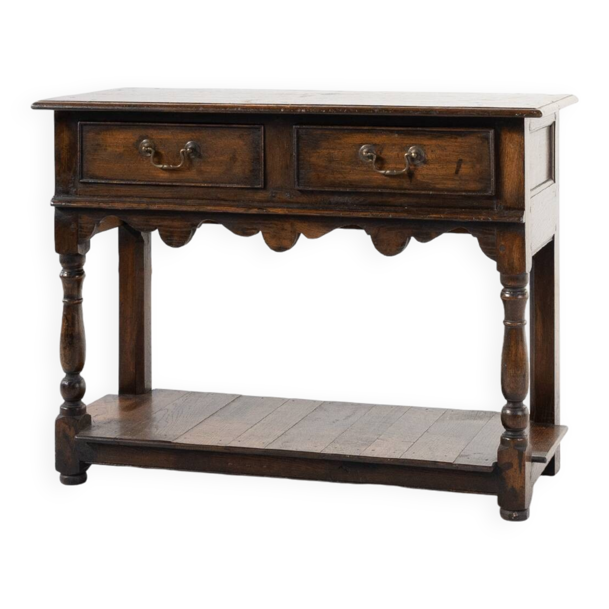 French 20th century oak side table with 2 drawers, ca. 1960