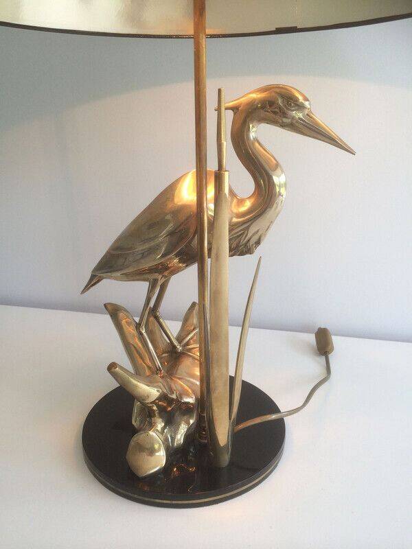 Brass lamp depicting a heron
