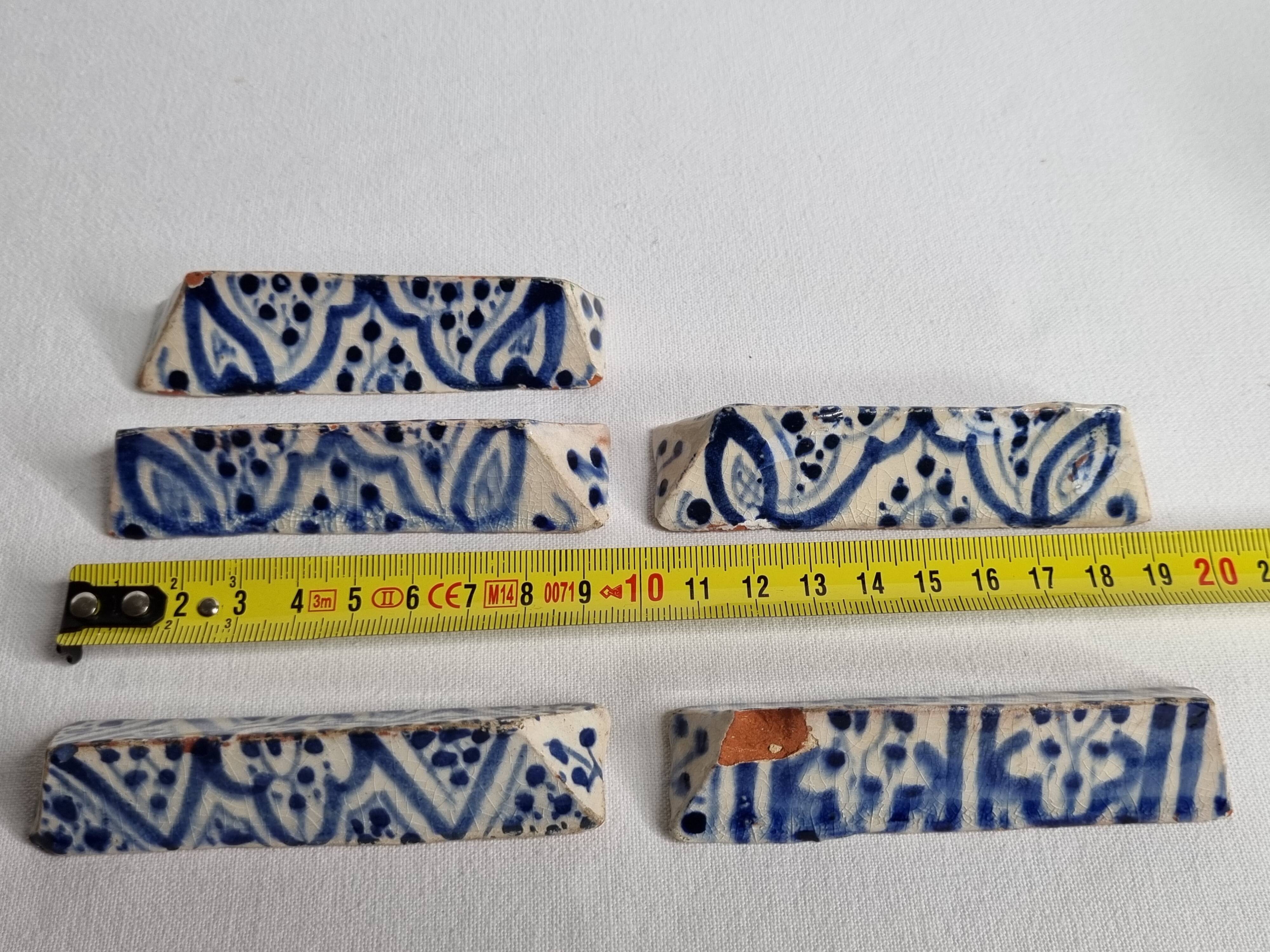 Set of 5 old enameled ceramic knife holders, Moroccan craftsmanship, 9.5 cm